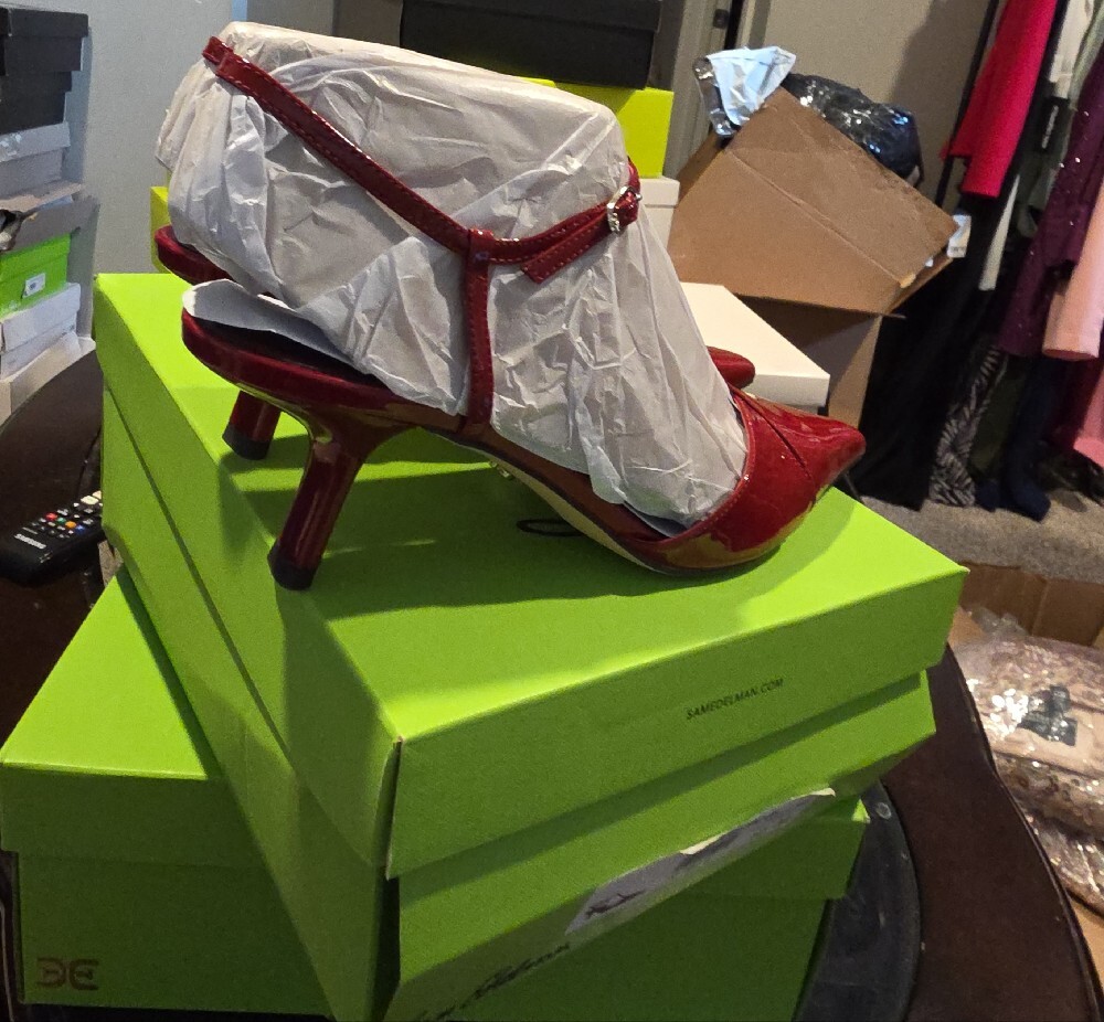 Sam Edelman Red Patent Leather T-Strap Pointed Flats - Picture 10 of 12